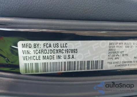 2024 Dodge Durango Gt Plus Awd из США, поврежденный, VIN 1C4RDJDGXRC197893